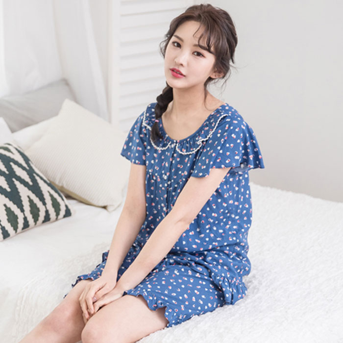 여성잠옷 프리러브 레이온 반팔 상하세트 (블루)