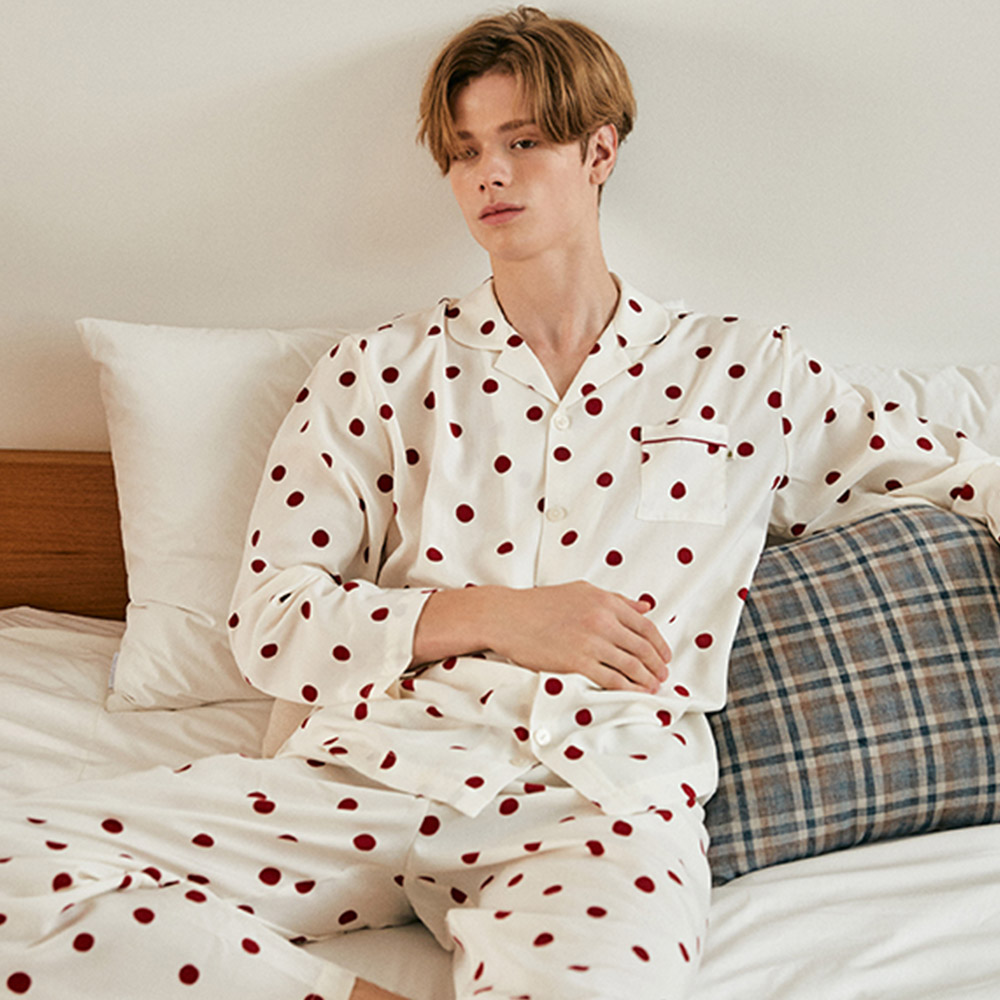 남자잠옷세트 땡땡이 도트무늬 남성 빅사이즈 긴소매 파자마 홈웨어
