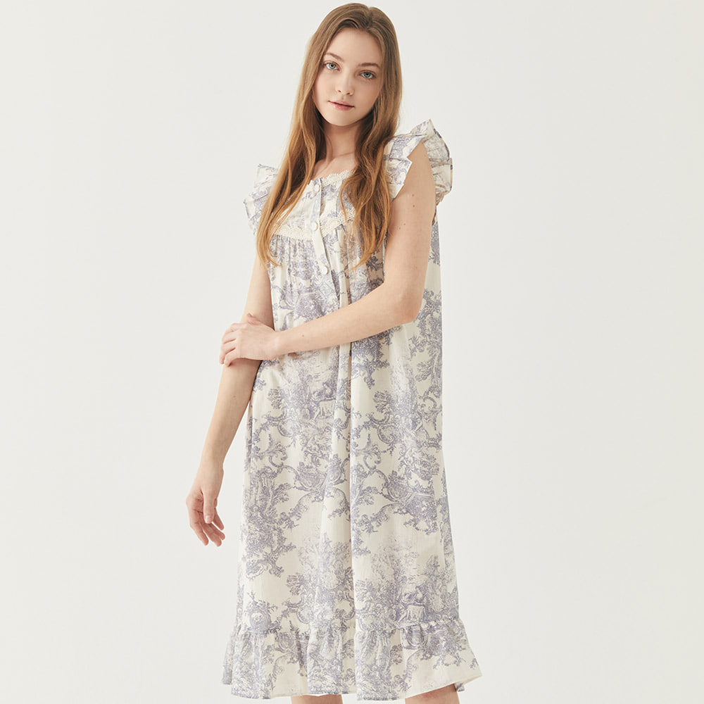 여성빅사이즈잠옷 꽃무늬 순면 파자마원피스 집에서입는 여름반팔 홈드레스