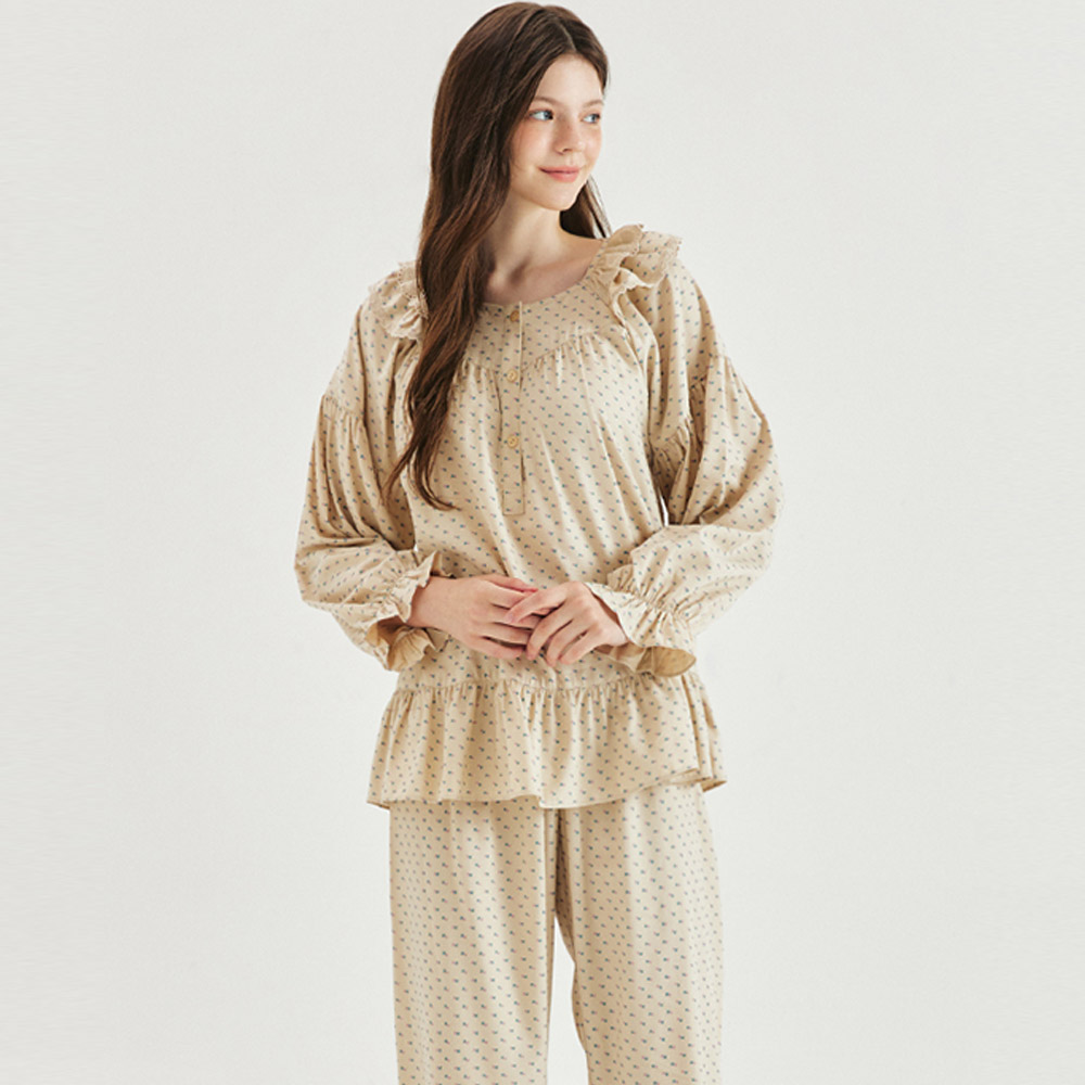 센스있는선물 여성파자마 꽃무늬 모달잠옷 겨울 긴소매 실내복 홈웨어세트