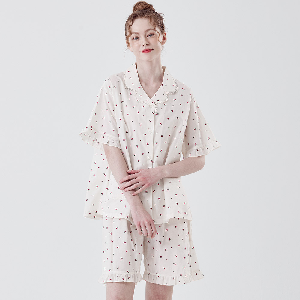 여성 꽃무늬잠옷 국내생산 순면실내복 반팔 여름 빅사이즈파자마 홈웨어 생일선물 라운지웨어 (셔츠형)