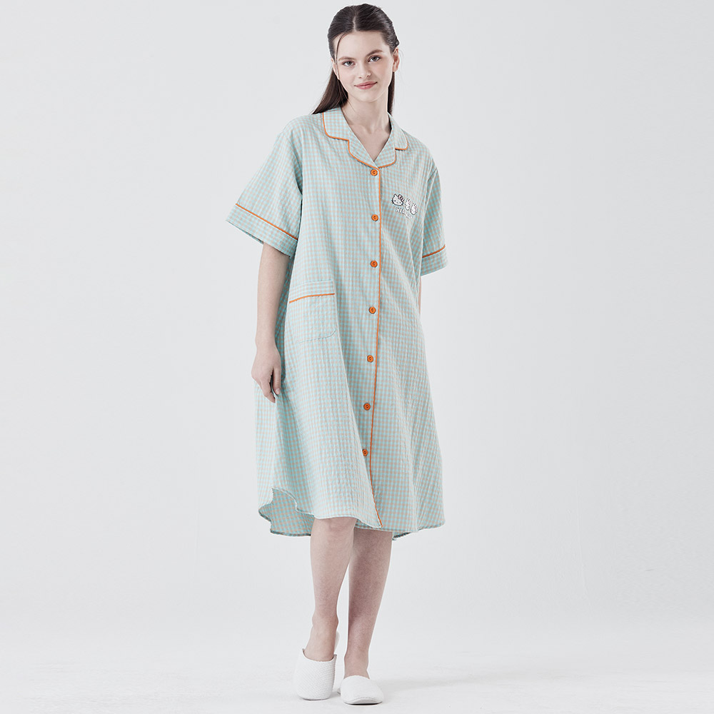 여성잠옷 헬로키티 국내생산 여름 반소매 산리오 파자마원피스 홈웨어 집에서입는 드레스 (셔츠형)