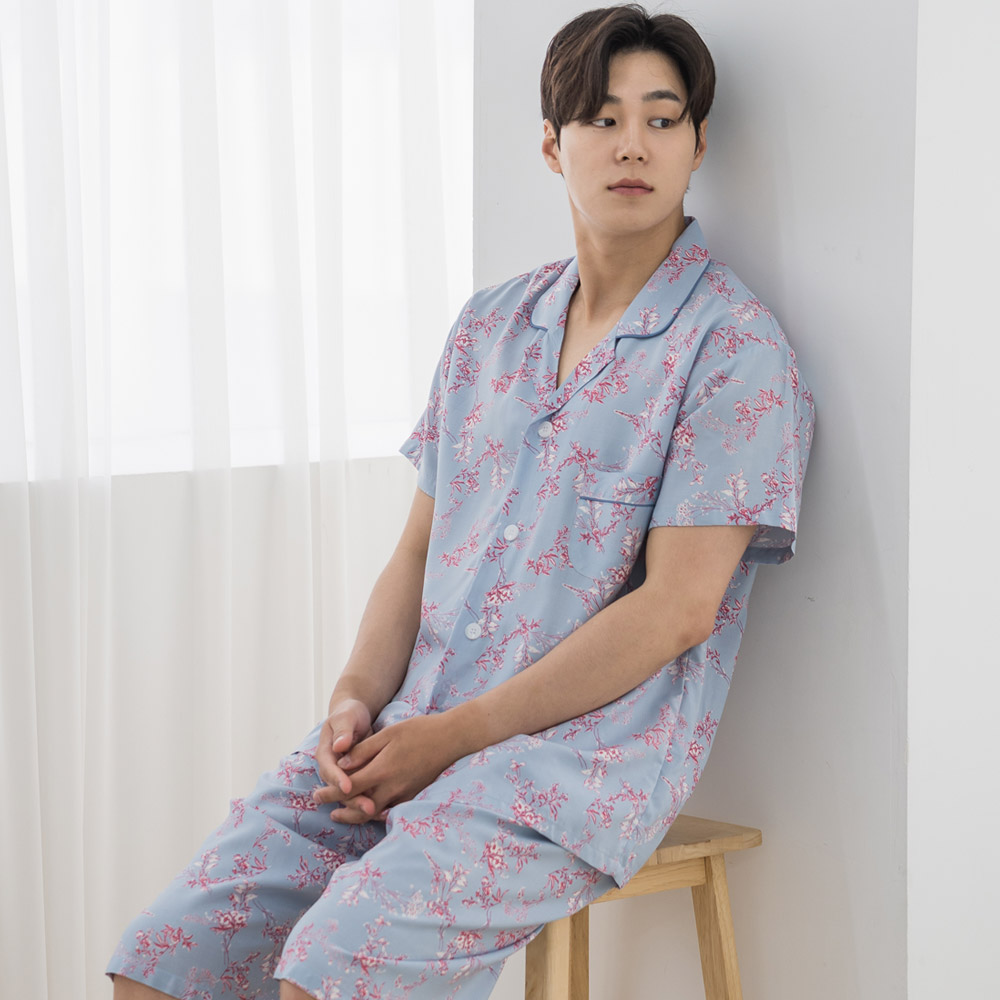 알콩단잠 남자잠옷세트 러브블라썸 꽃무늬파자마 여름 홈웨어 (블루)