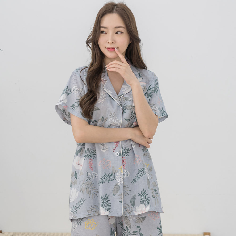 알콩단잠 여성파자마 엔틱플라워 꽃무늬 모달잠옷 예쁜홈웨어 (셔츠형)