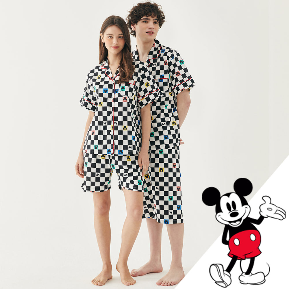 커플템 미키마우스잠옷 디즈니상하복 반소매 캐릭터 파자마파티 순면홈웨어 여름실내복 (셔츠형)