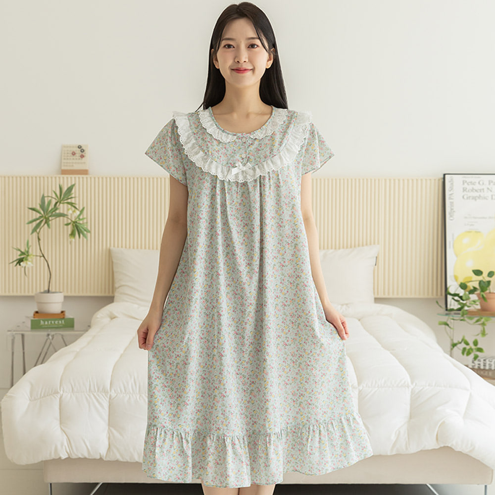 여성원피스잠옷 꽃무늬 레이온 파자마 홈웨어 시원한 여름 홈드레스